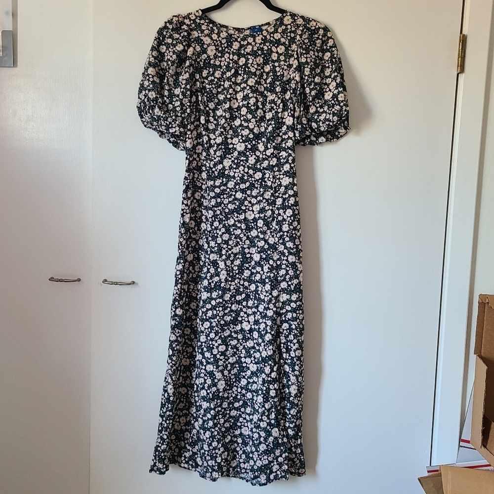Old Navy Pink Navy Floral Bell Short Sleeve Open Back Maxi Dress Size XS